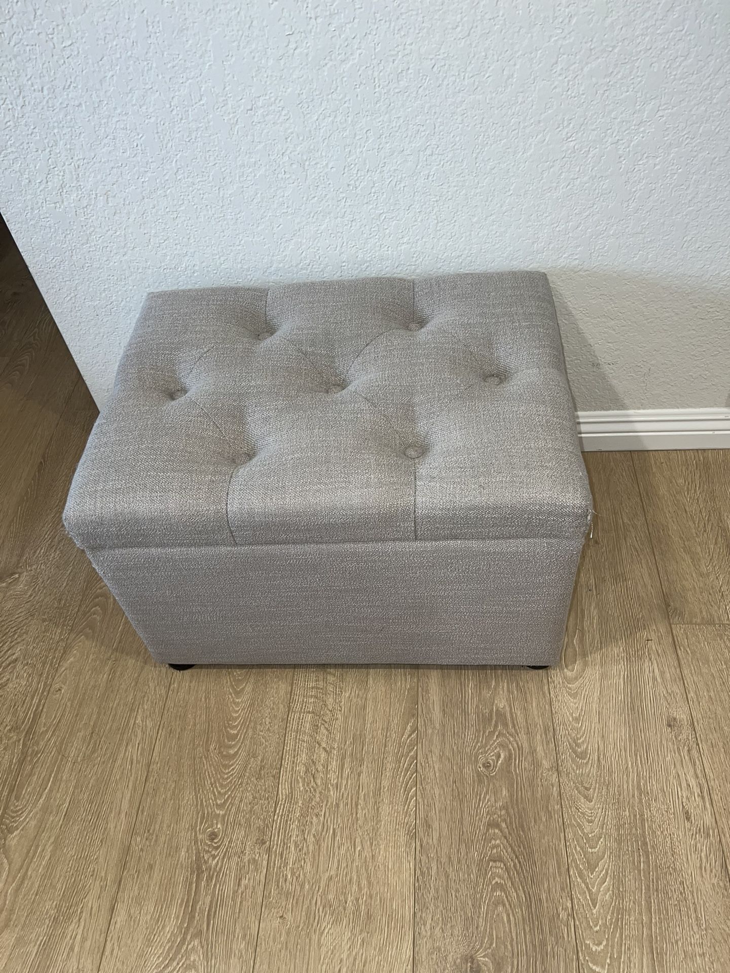 Beige Linen Ottoman With Storage