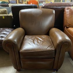Smooth Brown Leather Reclining Arm Chair