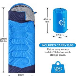 NEW! oaskys Adult Sleeping Bag - 3 Season Warm/Cool Weather, Lightweight Waterproof, Blue, Silver, Navy Blue