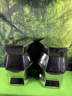 Pair of Ceramic Side Tables With Silver Finish