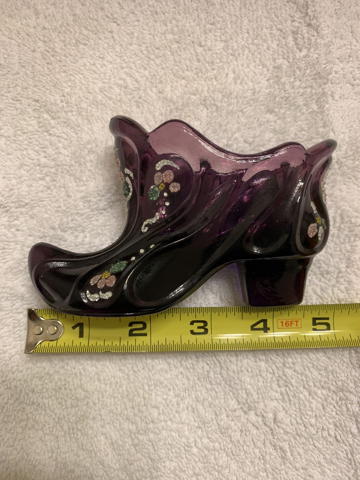 Purple Fenton Hand Painted Glass Slipper V. Jay
