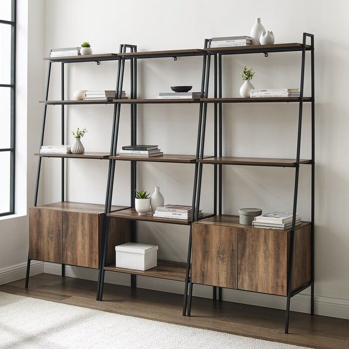 Metal Ladder Bookcase Shelving + Cabinet (3 pieces)