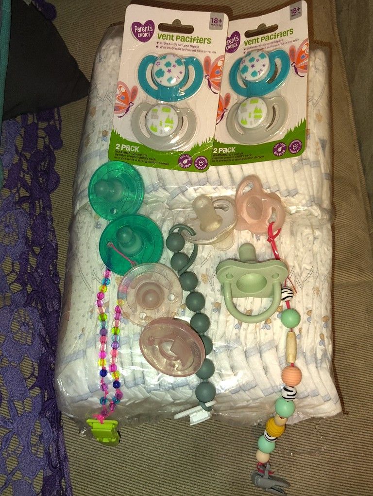 New Baby Bundle Size 1 Diapers And Binkies
