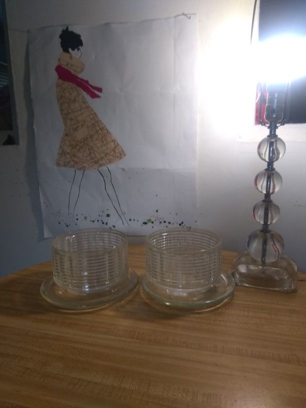 Two Mid -Century Crystal Plant Holder And Base Stands
