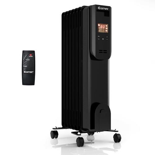 1500W Electric Oil Filled Heater LCD 7-Fin Timer w/ Remote Control