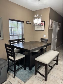 Wood Extendable Dining Room Set with Bench & Hidden Storage