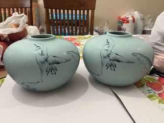 Two Blue Heron Vases