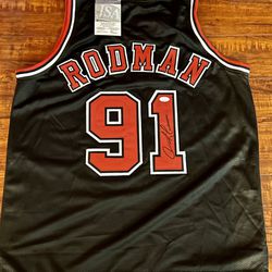 Dennis Rodman Custom Signed Jersey #91 NBA Basketball Chicago Bulls JSA COA 