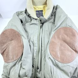 Vintage Nautica Duck Down Puffer Jacket Men's Medium Leather Elbow Patches