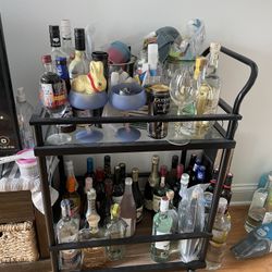 Metal Bar Cart with 2 Glass Shelves