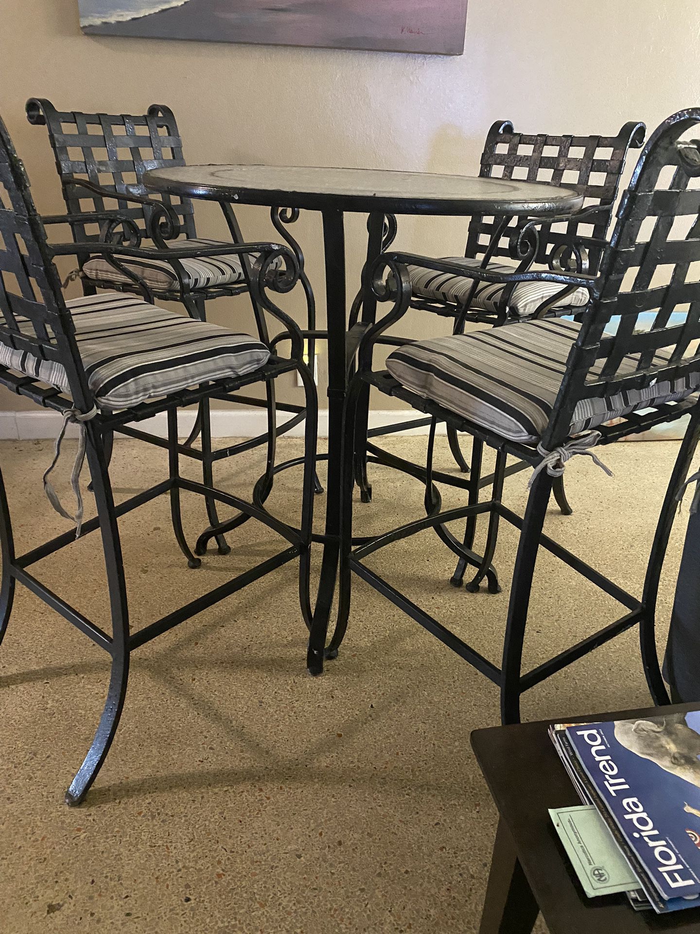 Wrought High Bistro Table And 4 Matching Chairs 