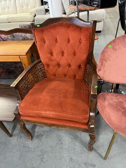 Orange velvet cane chair (in store)