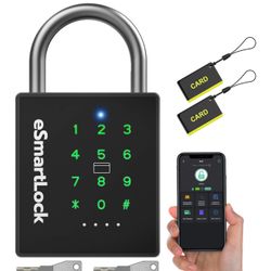 eLinkSmart Heavy Duty Smart Padlock with Key, Pad Lock with Code Keypad, Weatherproof Bluetooth RFID Keyless Electronic Digital Combination Lock for G