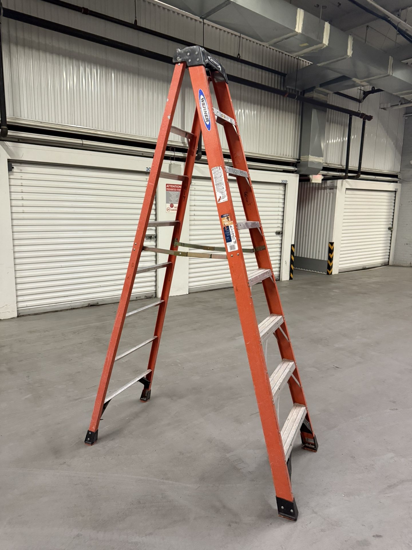 Werner 8 ft Fiberglass Step Ladder (12 ft Reach Height) 300 lb Load Capacity