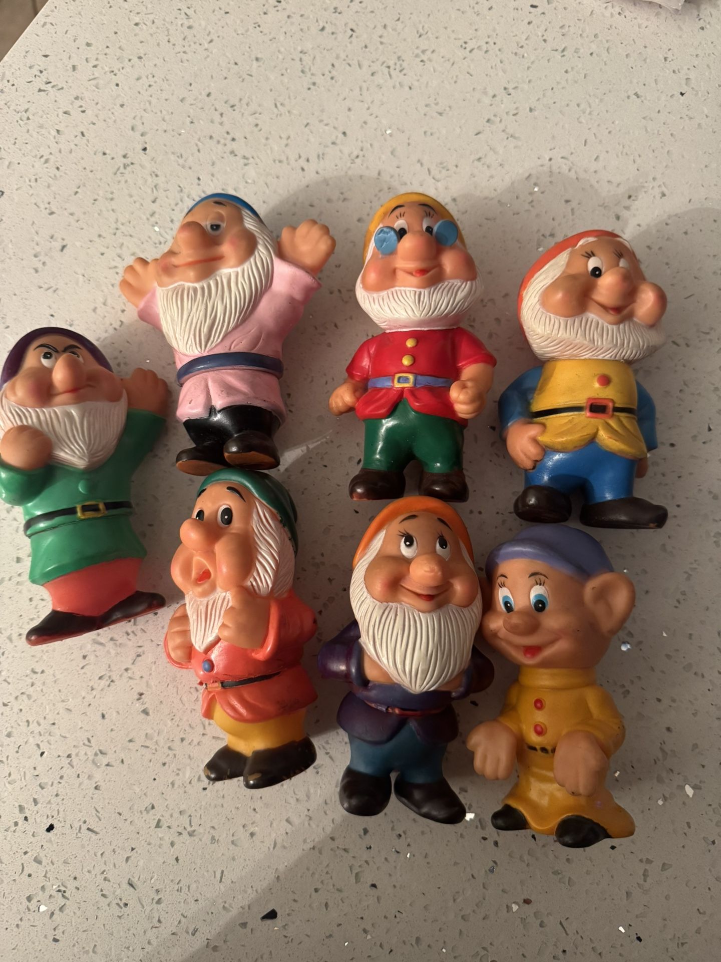Vintage DISNEY Seven Dwarfs Rubber Squeak Toys Made In China Rare 1970s