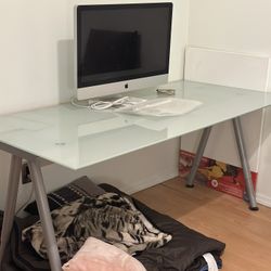 Ikea Glass Top Desk 63” long x 31.5” wide