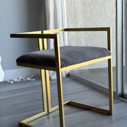 Modern Gold Frame Accent Chairs with Grey Cushions (Set Of 4)