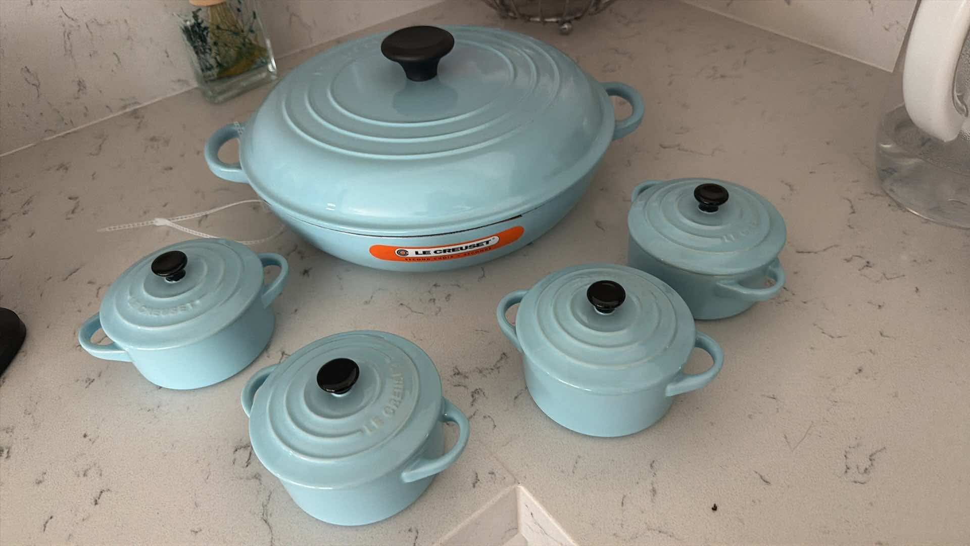 Le Creuset braiser And Mini Pots Sky blue