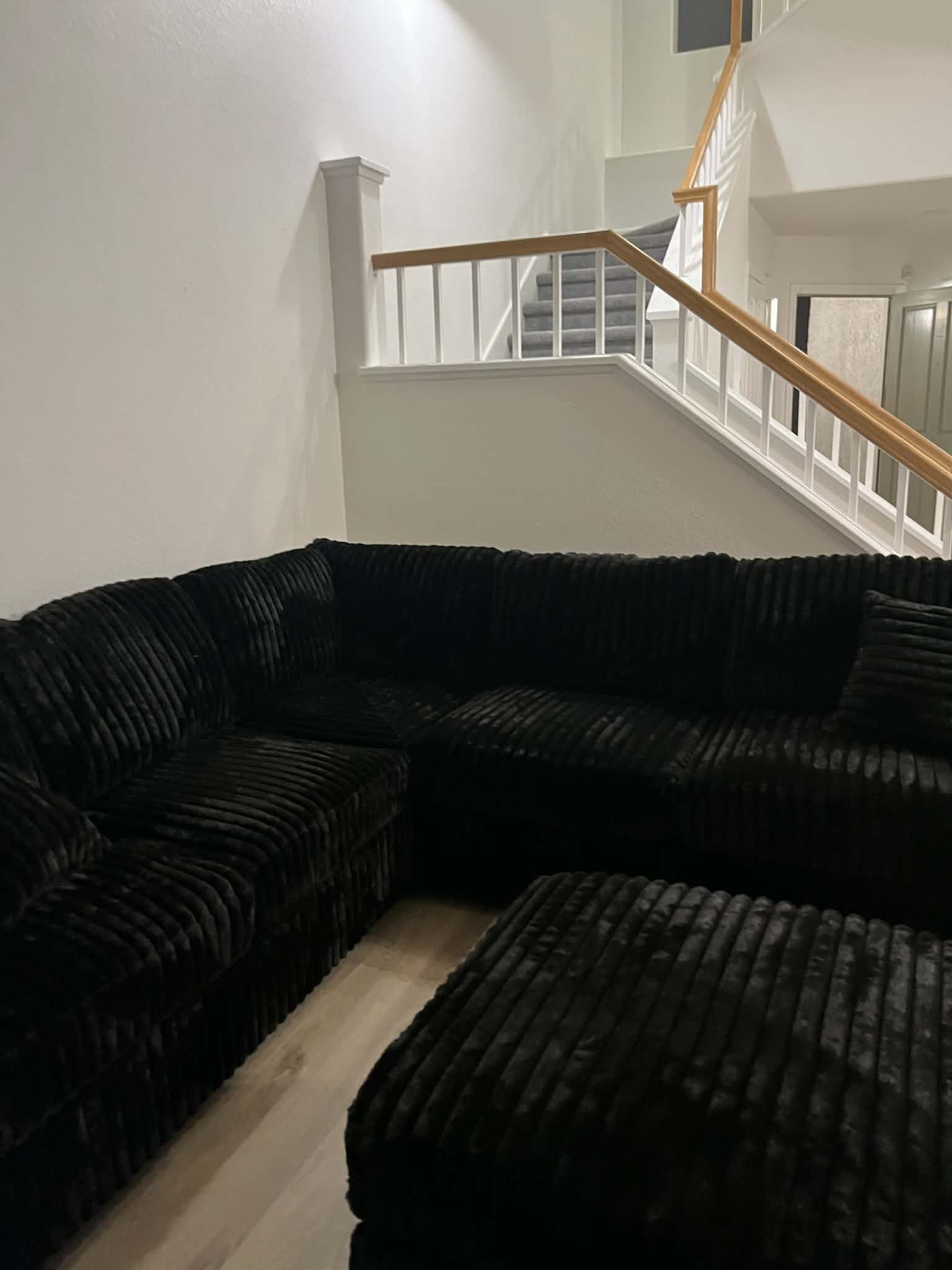 New 99x99 Black Corduroy Sectional Couch With Ottoman / Free Delivery 