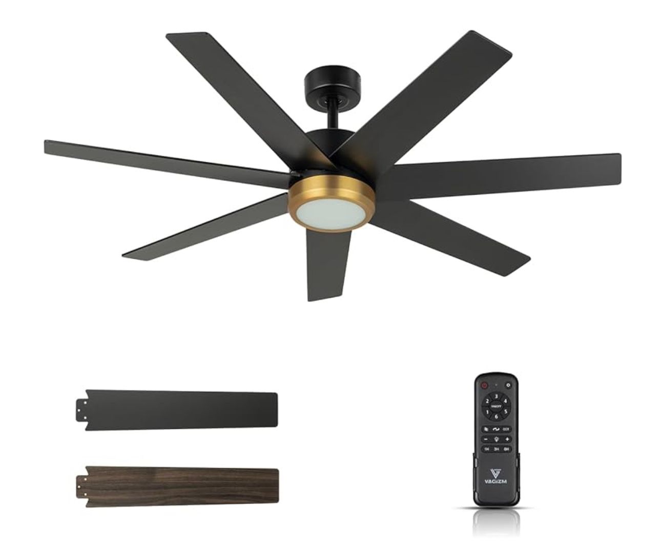 52 Inch Ceiling Fan with Light - Black Ceiling Fan for Living Room and Bedroom - 5500 CFM Max Airflow - Dimmable