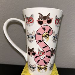 CAT Lover Tall Mug "S" Initial Cat with Glasses Coventry Cat Lady Cup Paw Prints