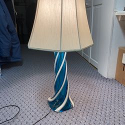 Table lamp - Blue Glass W/ White Swirl Pattern
