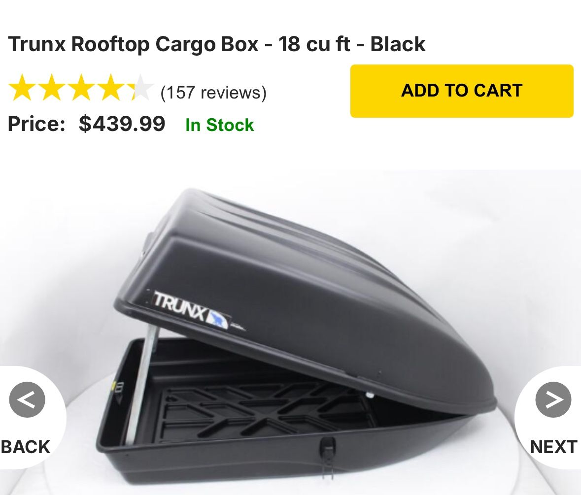 Trunx Rooftop Cargo Box - 18 cu ft - Black
