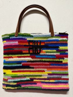 Luxury Crochet rainbow tote Handmade Crochet Clutch Purse bag zipper Miu miu inspired