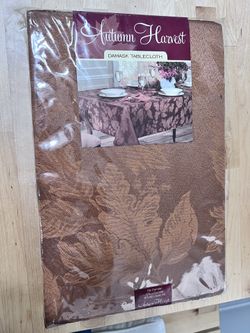 Autumn Harvest Damask 70" Round Brown Rust Color Tablecloth Autumn Thanksgiving