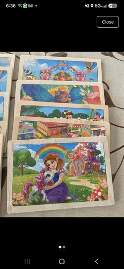 5 different wooden puzzles, 24 pcs each puzzle