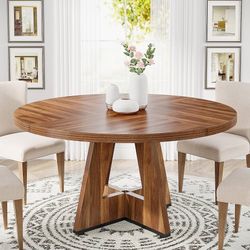 Round Dining Table for 4, 47 Inch Farmhouse Kitchen Table Small Dinner Table Wood Kitchen Dinning Table for Dining Room Kitchen,Living Room (Chairs No