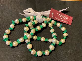 Khalsa Genuine Freshwater Pearl & Malachite Bracelet Set