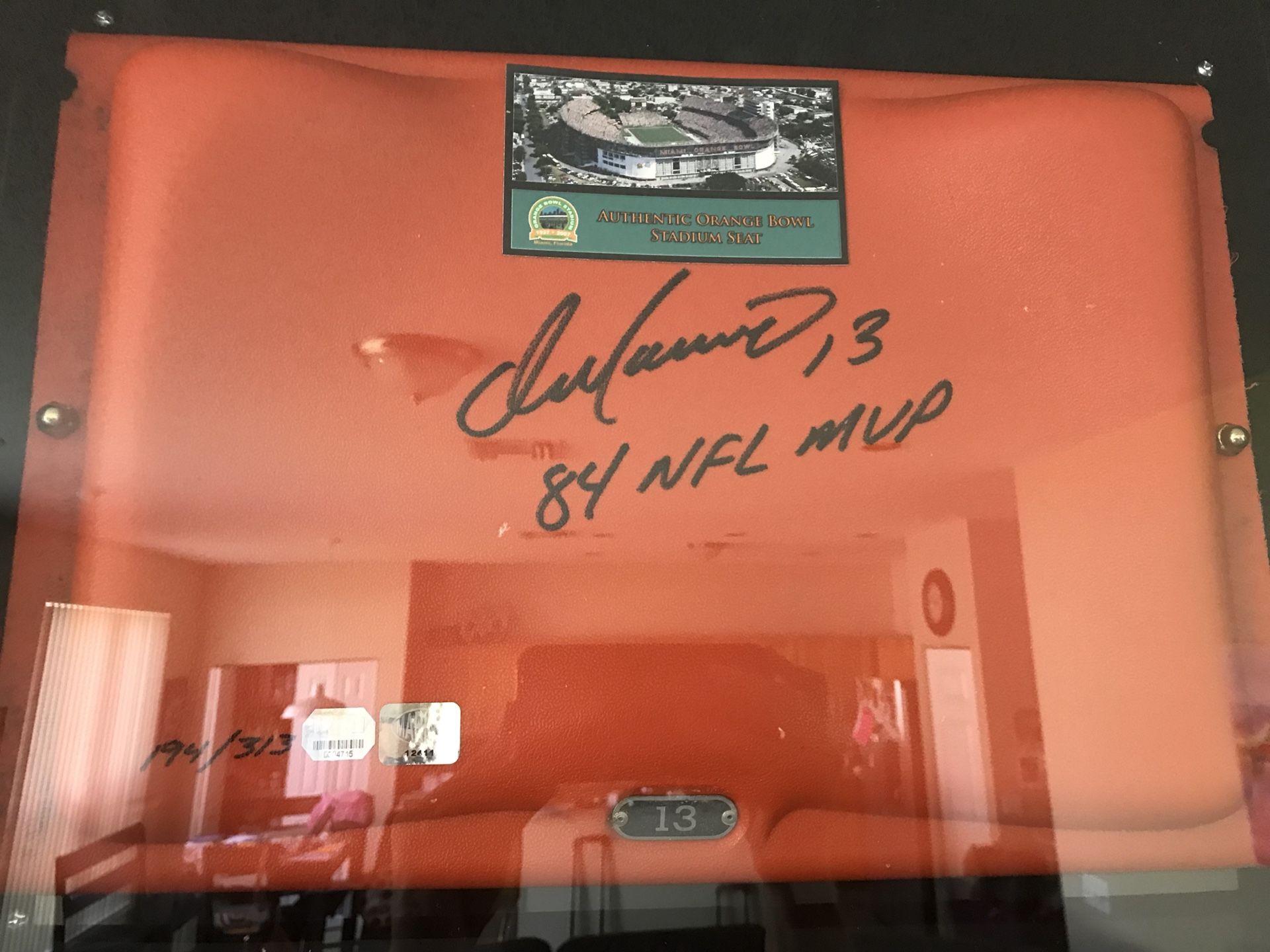 4 Framed Orange Bowl seats - Autographed
