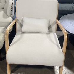 ✌️ Modern Linen Fabric Accent Arm Chair, Upholstered Living Room Single Sofa Chair with Wood Legs, Comfy Reading Armchair for Small Spaces, Apartment,
