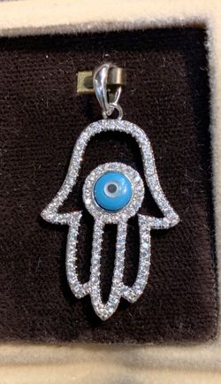 Sterling Silver CZ Hums-a Hand with evil eye (Not Fake, Not Plated)
