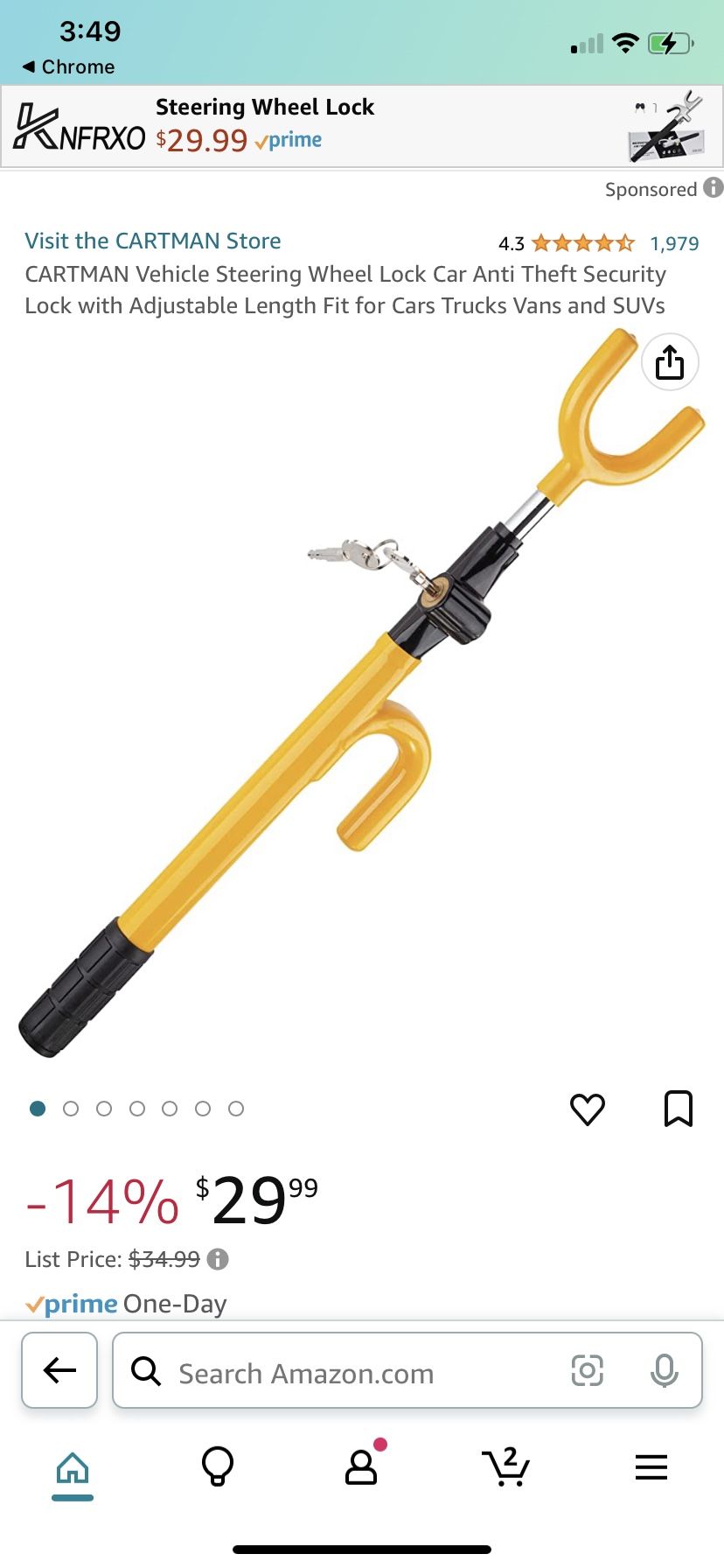 CARTMAN Vehicle Steering Wheel Lock Car Anti Theft Security Lock with Adjustable Length Fit for Cars Trucks Vans and SUVs