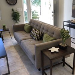 Gray Mid Century Modern Tufted Sofa