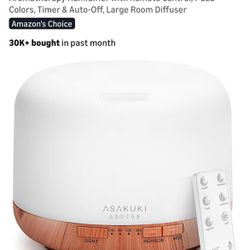 ASAKUKI Essential Oil Diffuser 500ml, Ultrasonic Aromatherapy Humidifier with Remote Control, 7 LED Colors, Timer & Auto-Off, Large Room Diffuser