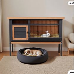 Raised Outdoor Small Animal Backyard Habitat Wood Hutch Weather Resistant Cage