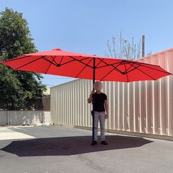 (Brand New) $95 Large 15 FT Double Sided Umbrella Outdoor Patio, Gray/Red color (Weight base not included)