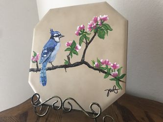 Blue Jay Painting; Hand-painted Tile Art; 10” X 10”