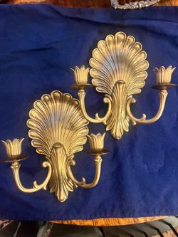 Vintage MCM Brass Shell Tulip Candle Sconce Hollywood Regency Art Deco