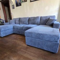 ✅️✅️4 pc fog grey corduroy fabric sectional sofa with double chaise ✅️✅️