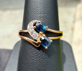 Vintage Jewelry 14k solid rose red gold natural diamond sapphire stone 0.50CTW ring size 7.75