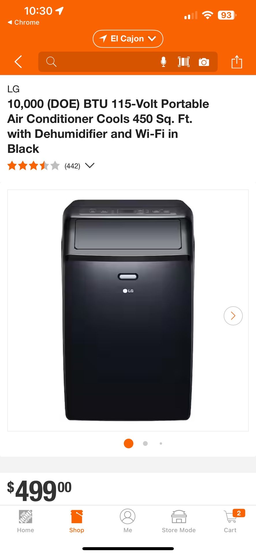 LG 10,000 (DOE) BTU 115-Volt Portable Air Conditioner Cools 450 Sq. Ft. with Dehumidifier and Wi-Fi in Black