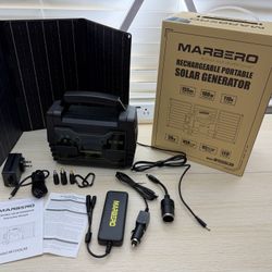 Brand New MARBERO Solar Generator 155Wh with 30W Solar Panel Portable Power Station with 2x 100W AC Outlets(Peak 150W), QC3.0 USB UL SKU395-S1