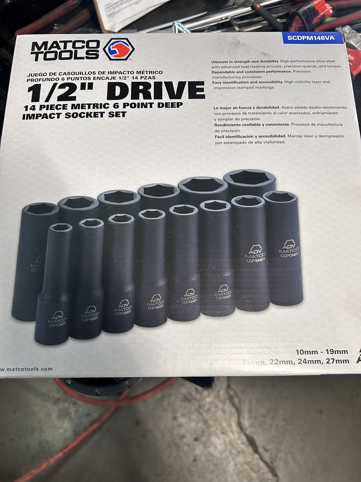 1/2” Drive Deep Metric Impact Sockets 6 Point