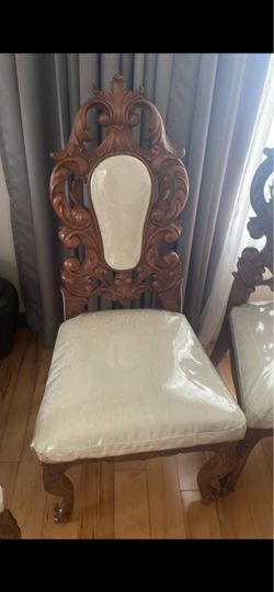 Ornate Carved Wood Dining Chairs Set