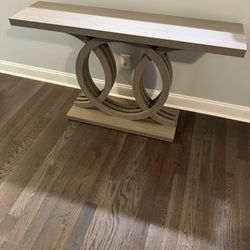 Tribesigns 55 inches Console Table with Geometric Base, Farmhouse Hallway Table, Wooden Entryway Table, Vintage Sofa Table, Unique Long Accent Table f