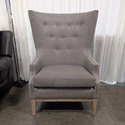 Grey Tufted Wingback Chair with Nailhead Trim